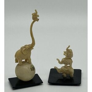 Vtg Celluloid Elephants One On A Ball Rochester Minn. & A Triple Stacked Japan